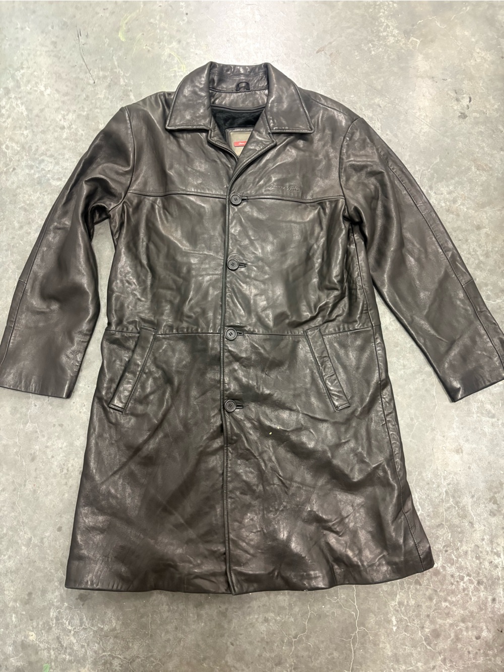 VTG James & John Extasy Black Genuine Leather Fur Lined Car Coat Medium